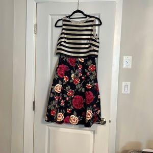 Anthropologie Moulinette Soeurs dress striped sleeveless top floral skirt size 2